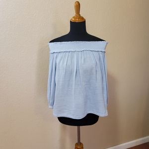 Michael Stars Anthropologie Off Shoulder Gauze Top S Icy Blue New